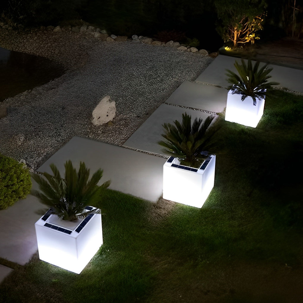 Square Waterproof LED Solar Light Flower Pots for Outdoor Garden Decor
