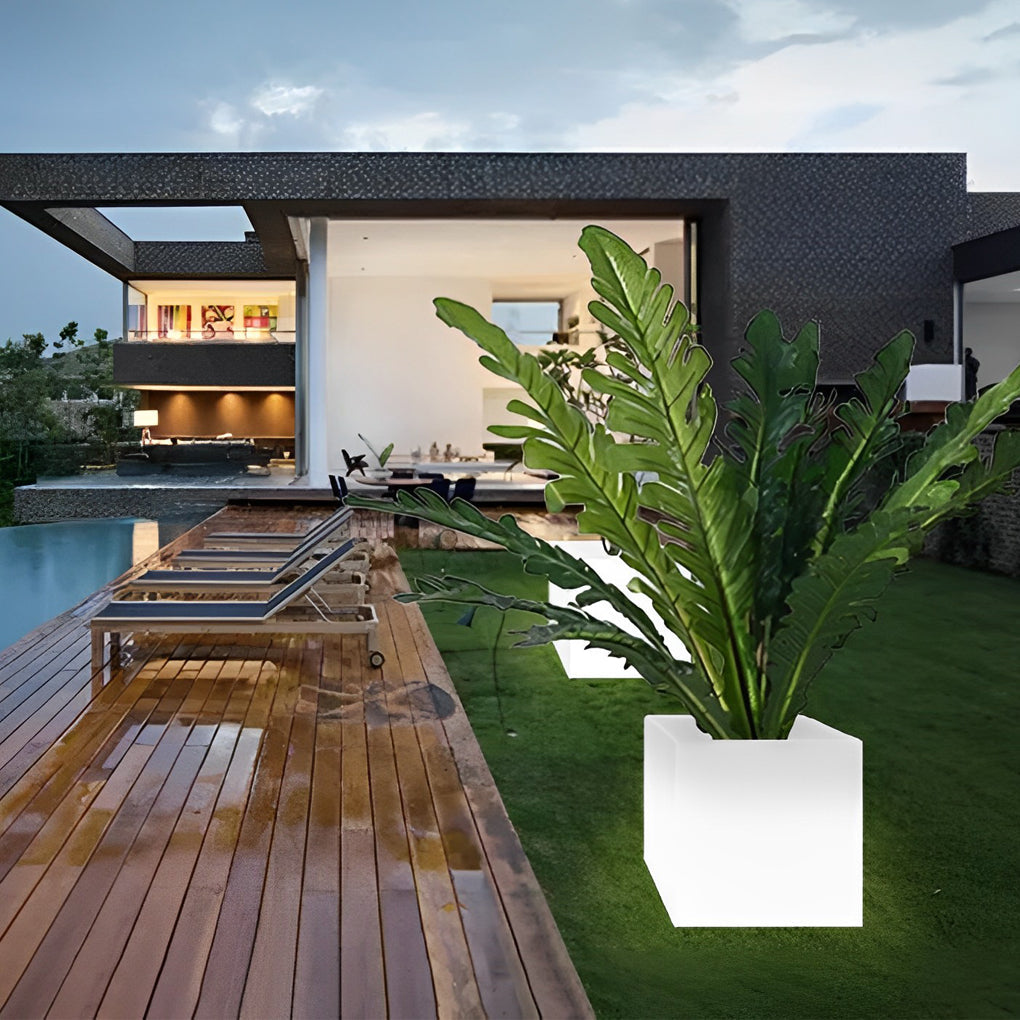 Square Waterproof LED Solar Light Flower Pots for Outdoor Garden Decor