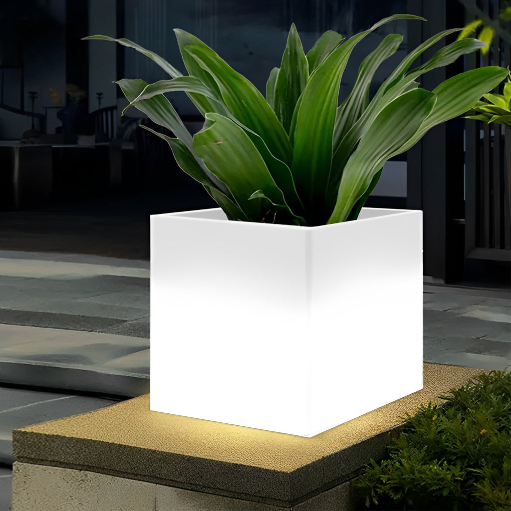 Square Waterproof LED Solar Light Flower Pots for Outdoor Garden Decor