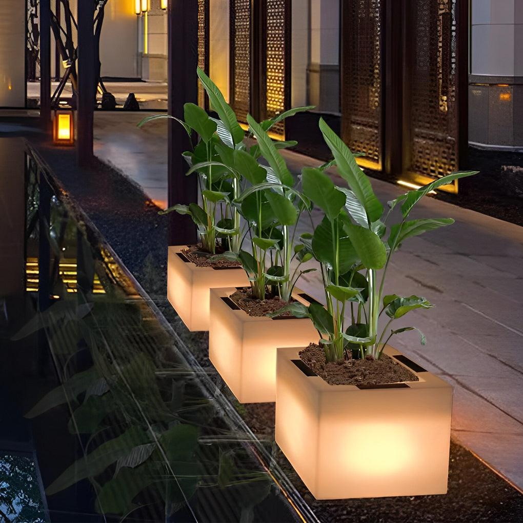 Square Waterproof LED Solar Light Flower Pots for Outdoor Garden Decor