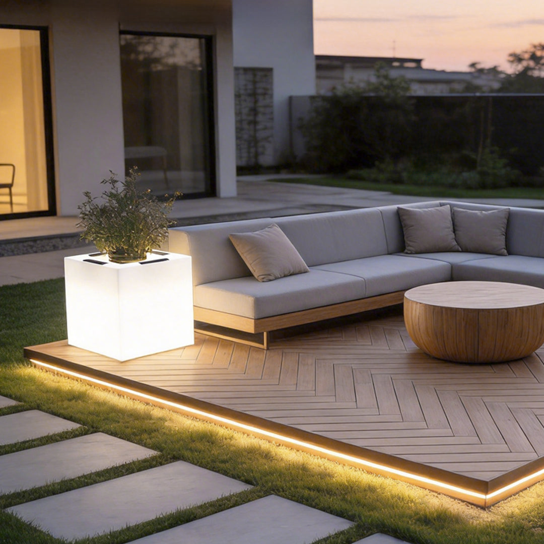 Square Waterproof LED Solar Light Flower Pots for Outdoor Garden Decor