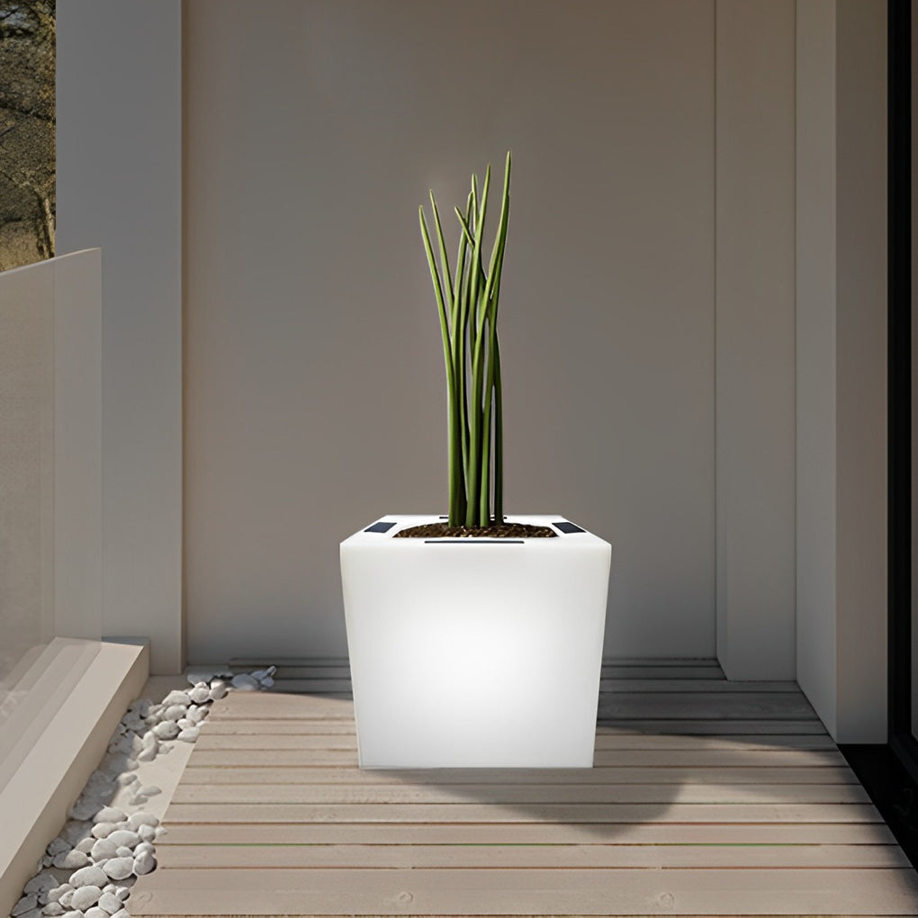 Square Waterproof LED Solar Light Flower Pots for Outdoor Garden Decor