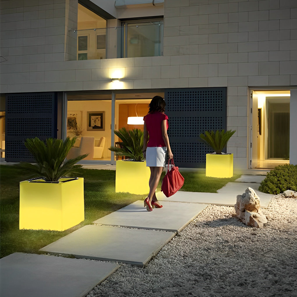 Square Waterproof LED Solar Light Flower Pots for Outdoor Garden Decor