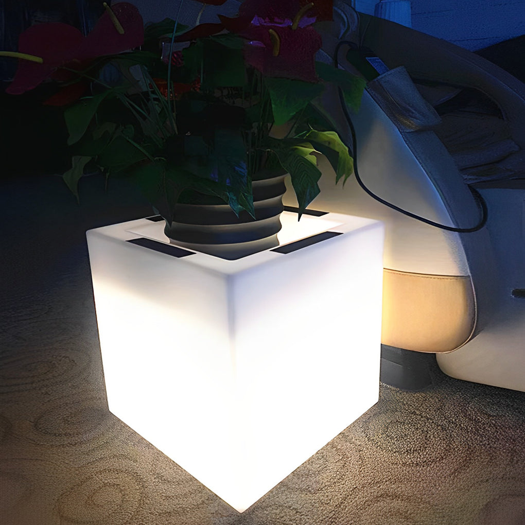Square Waterproof LED Solar Light Flower Pots for Outdoor Garden Decor