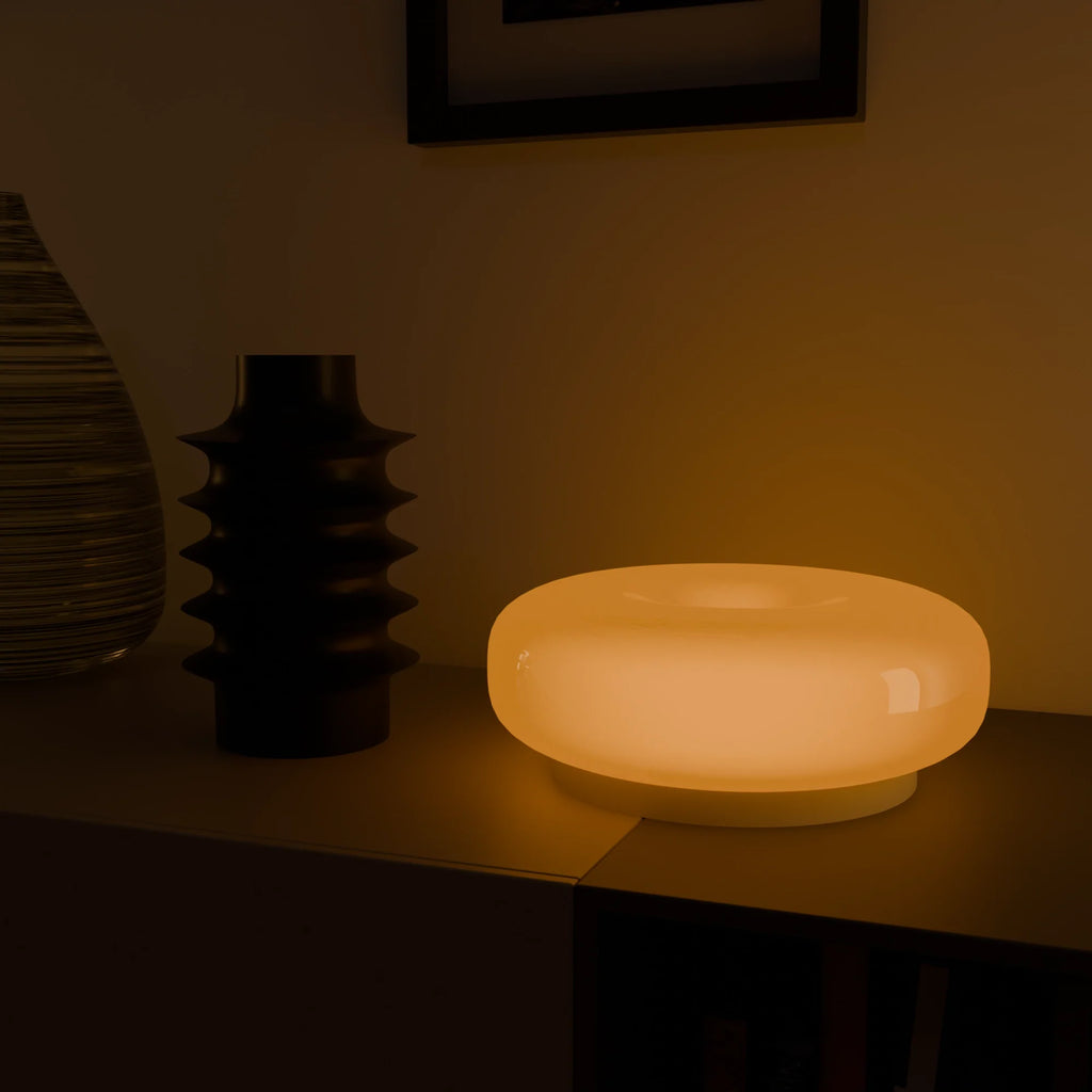 Modern White Ceramic Lumo Donut LED Table Lamp for Bedroom Decor