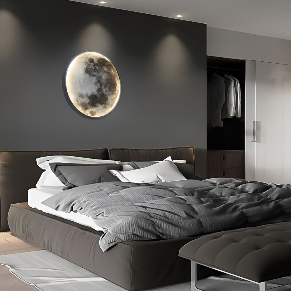 Artistic Round LED Full Moon Wall Lamp in White for Modern Decor
