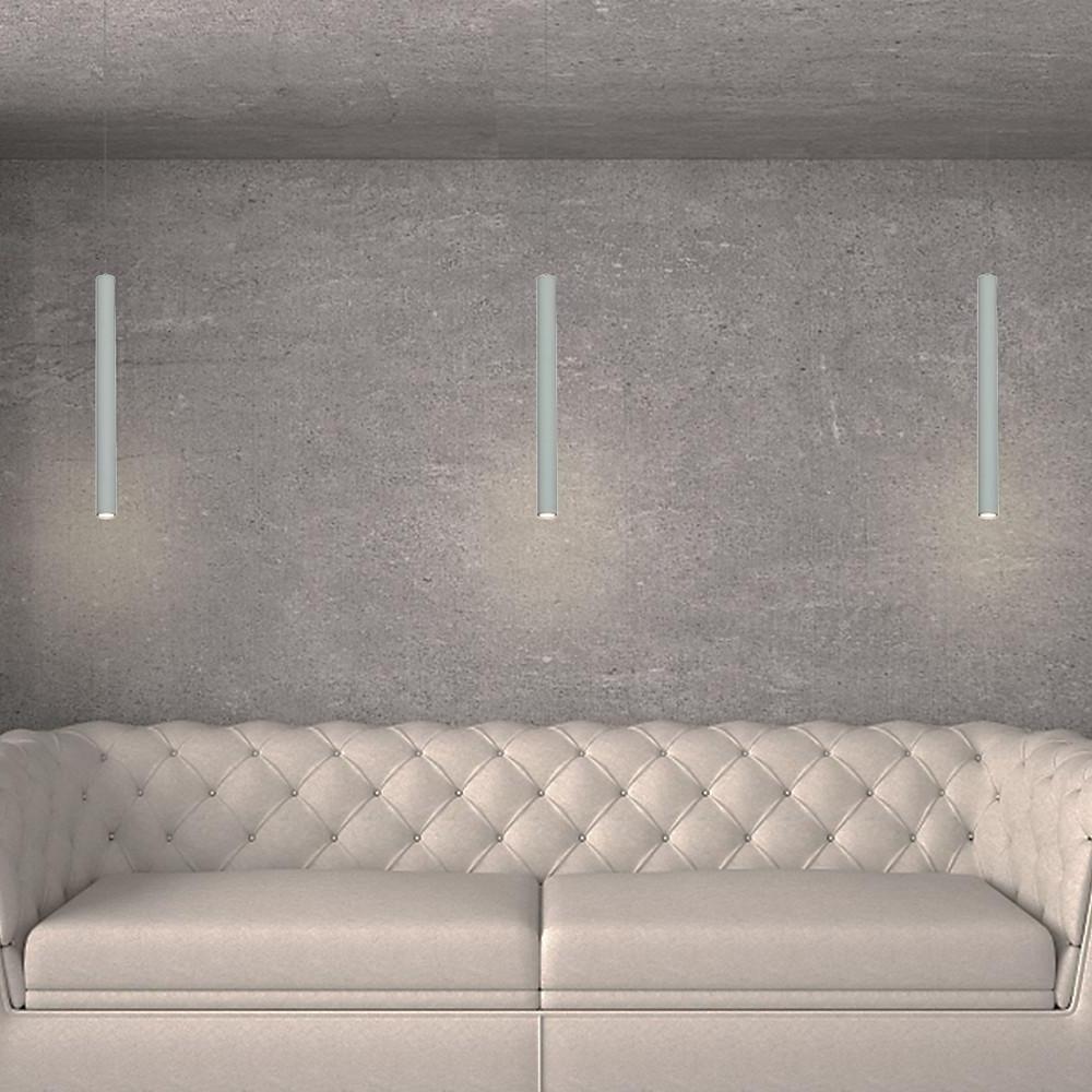 Sleek Silver Mini Elongated Cylinder LED Pendant Light for Kitchen Island
