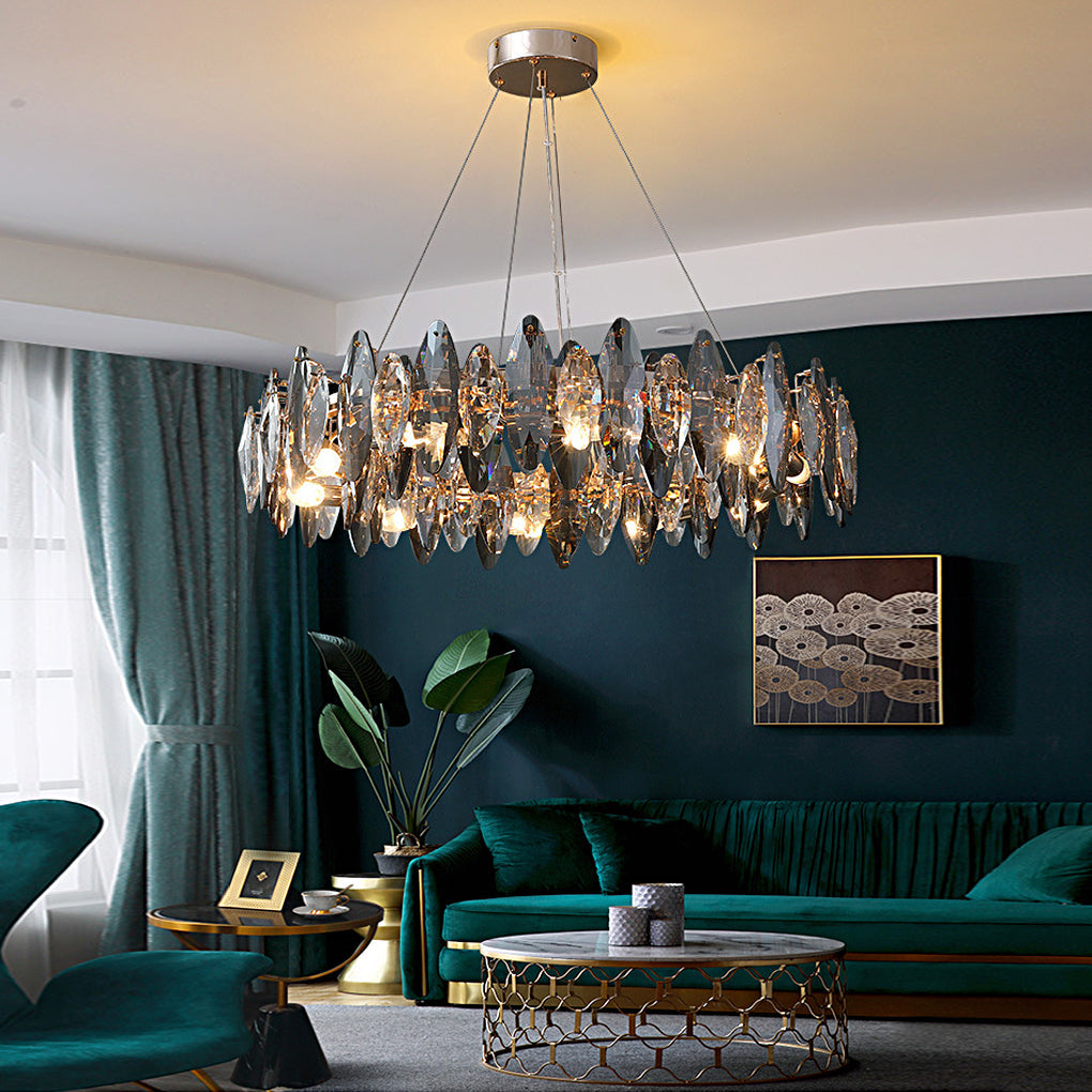 Modern Smoke Gray Oval Crystal LED Chandelier for Living Room Decor