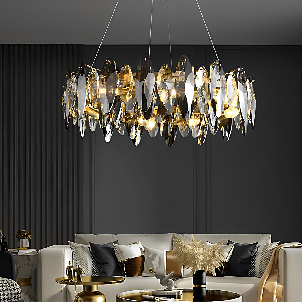 Modern Smoke Gray Oval Crystal LED Chandelier for Living Room Decor