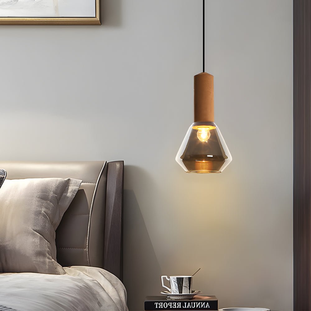 Copper Glass Jar Wood Pendant Light Fixture for Dining Room Décor