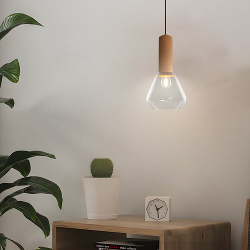 Copper Glass Jar Wood Pendant Light Fixture for Dining Room Décor