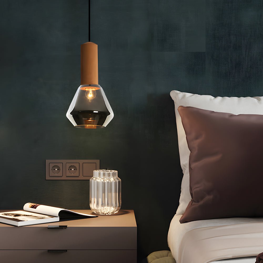Copper Glass Jar Wood Pendant Light Fixture for Dining Room Décor