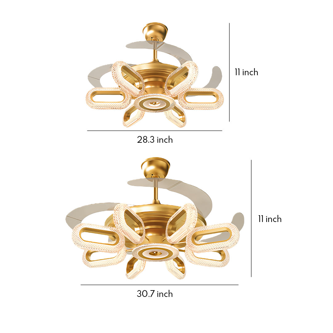 Elegant Gold Iron LED Ceiling Fan Light for Living Room & Bedroom