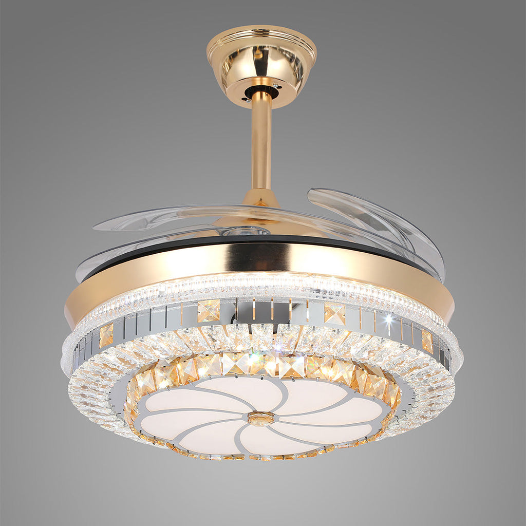 Modern Gold Crystal Ceiling Fan with Light for Living Room Décor