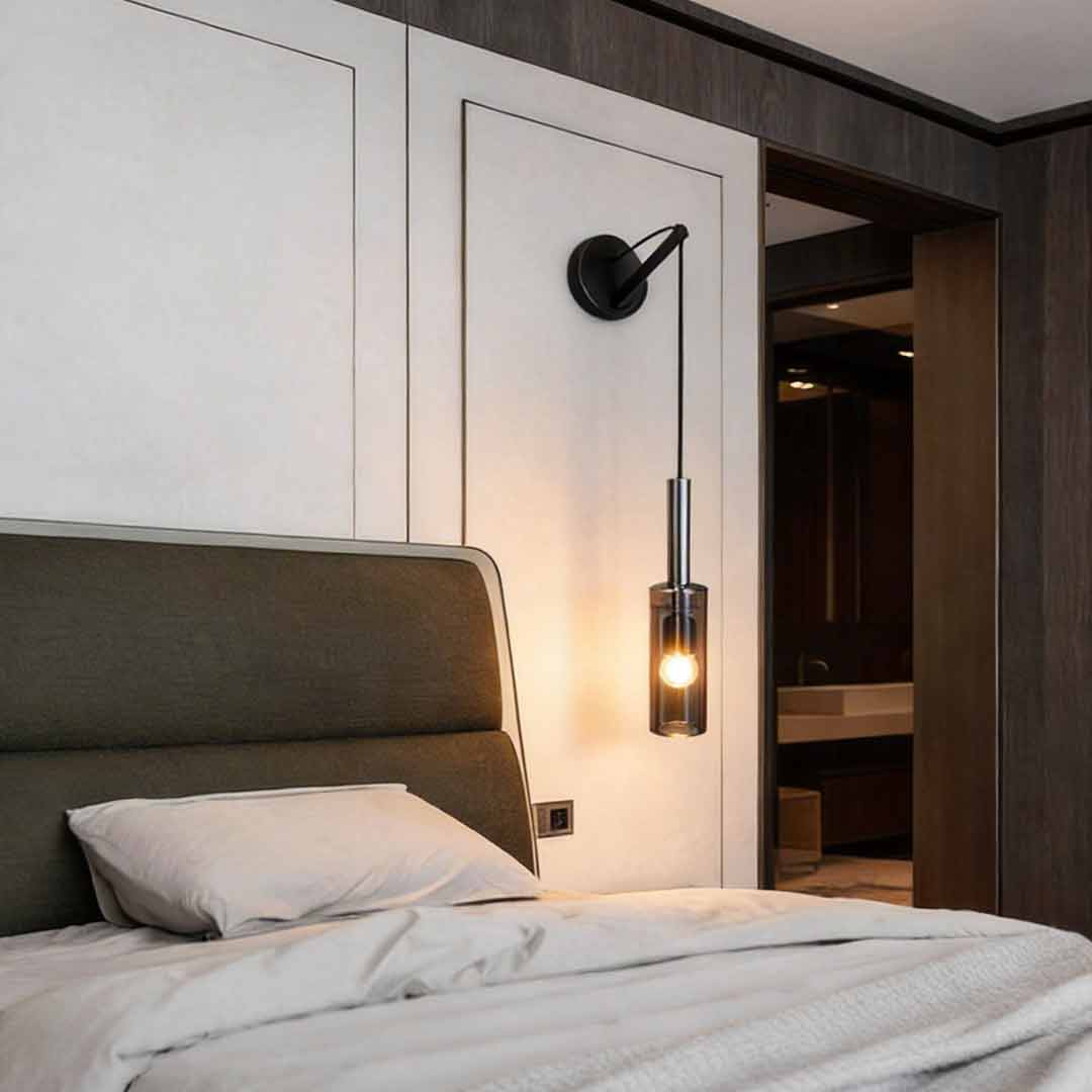 Black Modern Copper Wall Lamp for Bedside, Living Room, or Bedroom