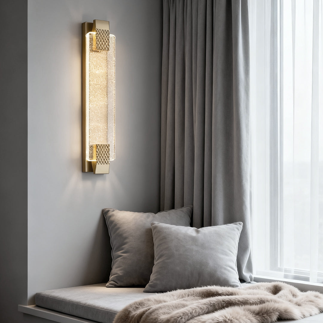 Sleek Silver Linear LED Crystal Wall Light for Modern Living Room Decor