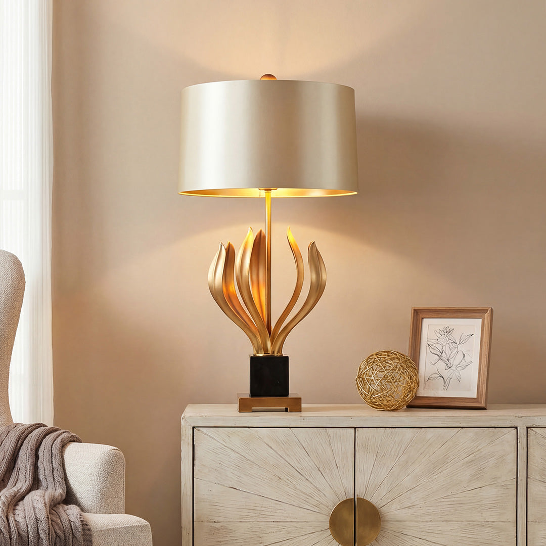 Rustic Vintage Metal Nightstand Lamp with Creative Fabric Shade for Bedroom