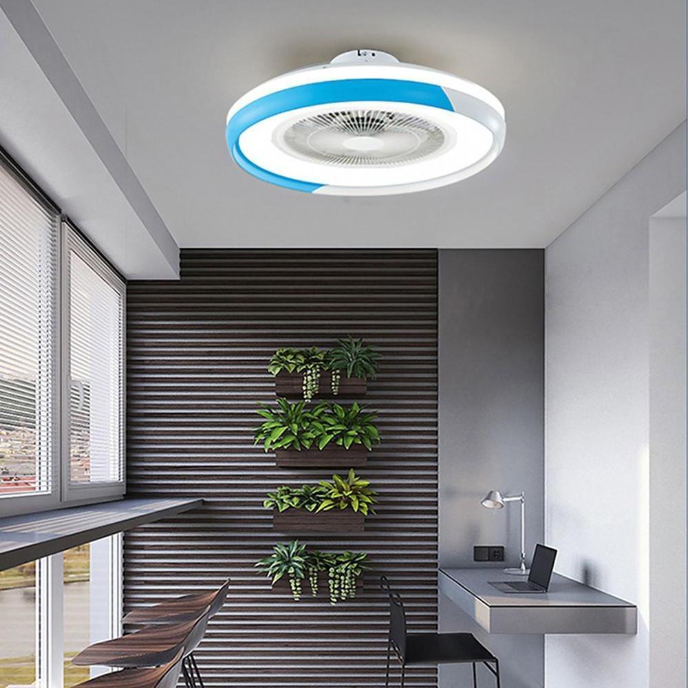 Modern White Circular LED Dimmable Bladeless Ceiling Fan with Light Remote for Living Room