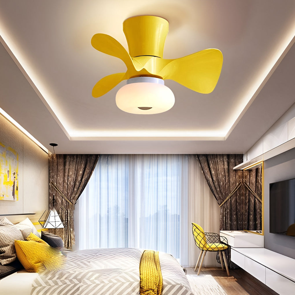 Modern White Macaron LED Ceiling Fan with Light for Living Room Decor