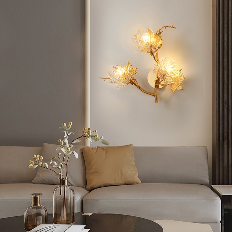 Artistic Maple Leaves Glass LED Wall Lamp for Luxury Postmodern Decor