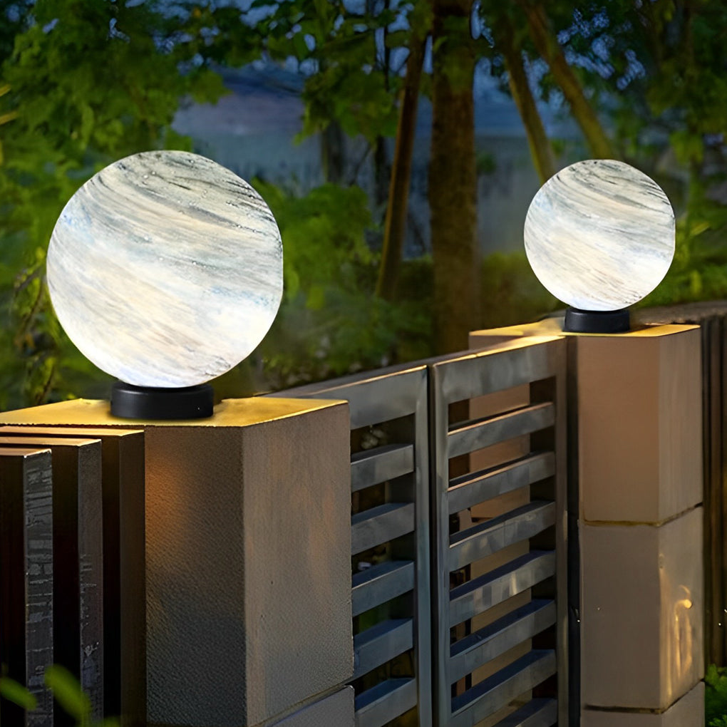 Contemporary White Globe Pillar Light Fixture for Outdoor Fencing