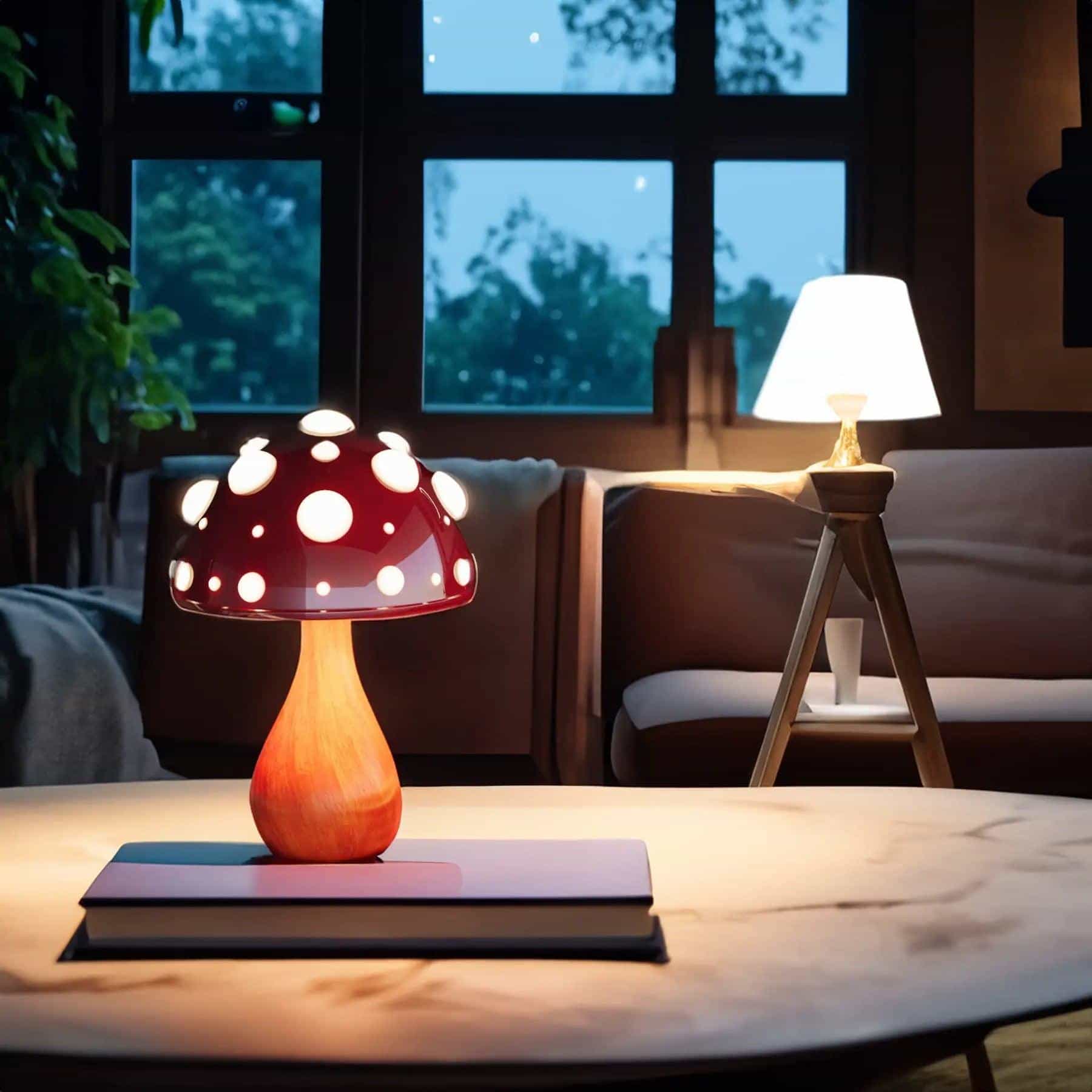 Elegant Matsutake Mushroom Table Lamp in Natural Wood Finish for Living Room