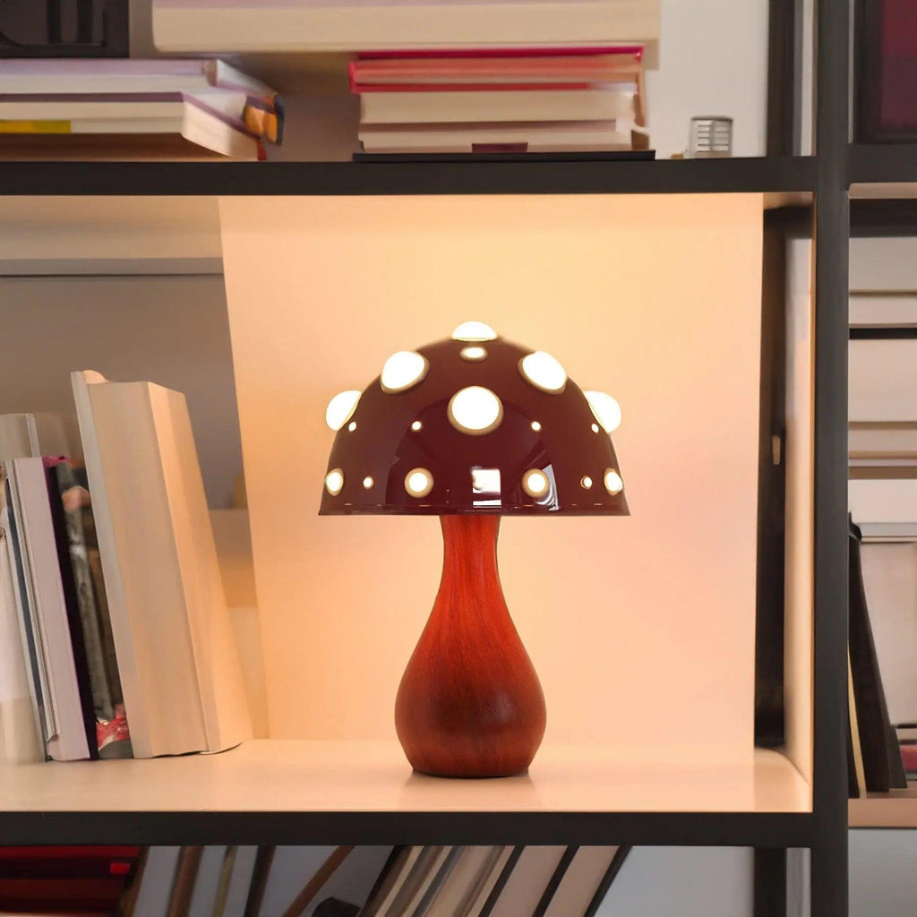Elegant Matsutake Mushroom Table Lamp in Natural Wood Finish for Living Room
