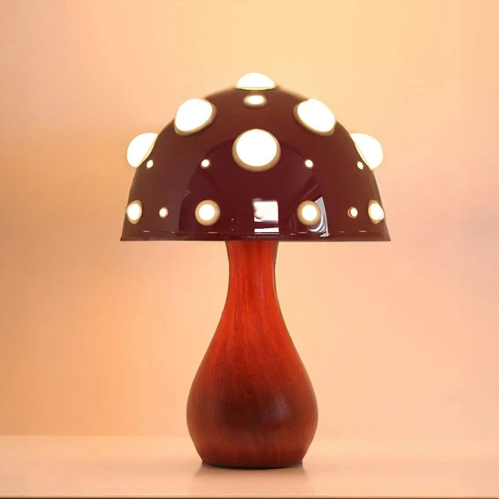 Elegant Matsutake Mushroom Table Lamp in Natural Wood Finish for Living Room