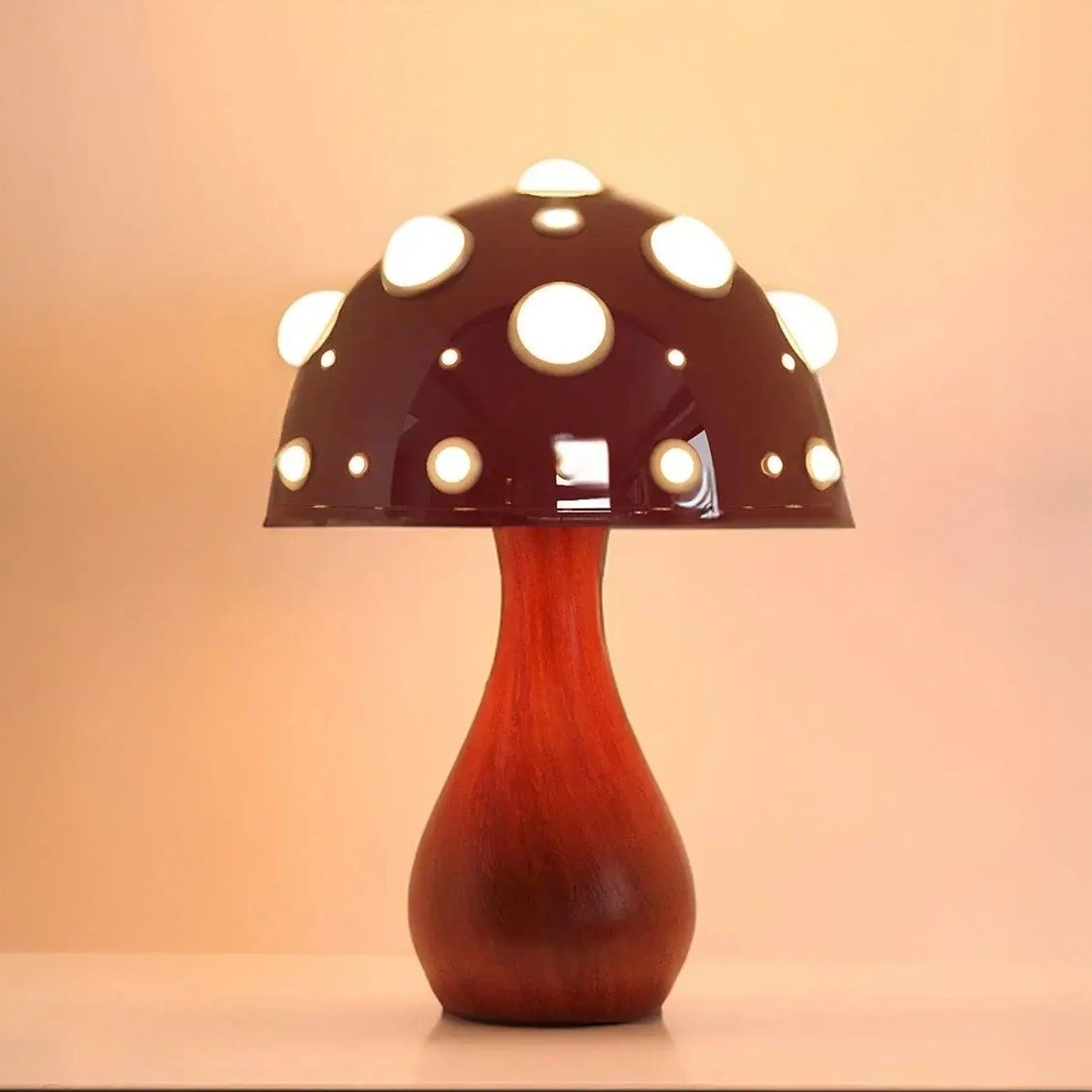 Elegant Matsutake Mushroom Table Lamp in Natural Wood Finish for Living Room