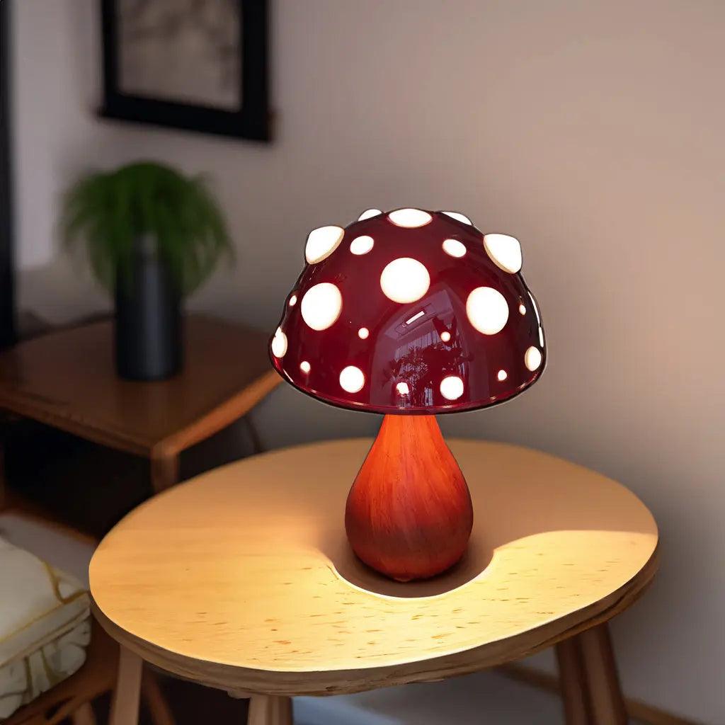 Elegant Matsutake Mushroom LED Table Lamp in Natural Wood for Cozy Spaces