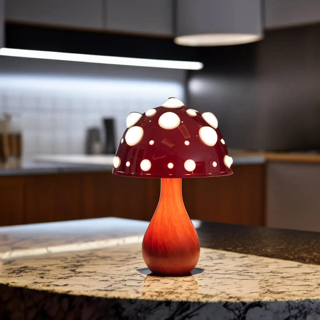 Elegant Matsutake Mushroom LED Table Lamp in Natural Wood for Cozy Spaces