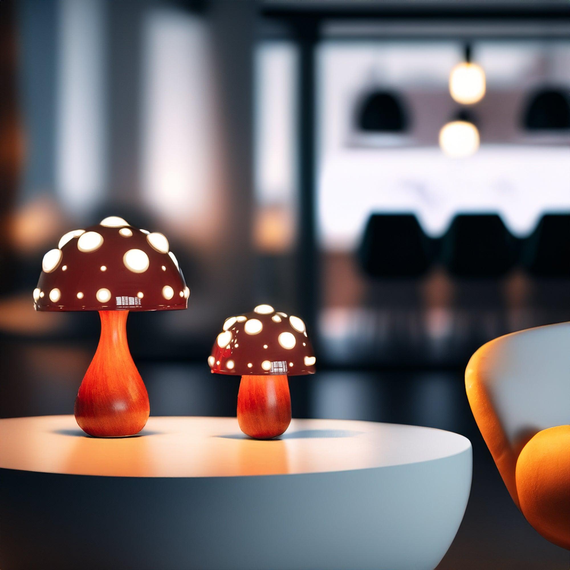 Elegant Matsutake Mushroom LED Table Lamp in Natural Wood for Cozy Spaces