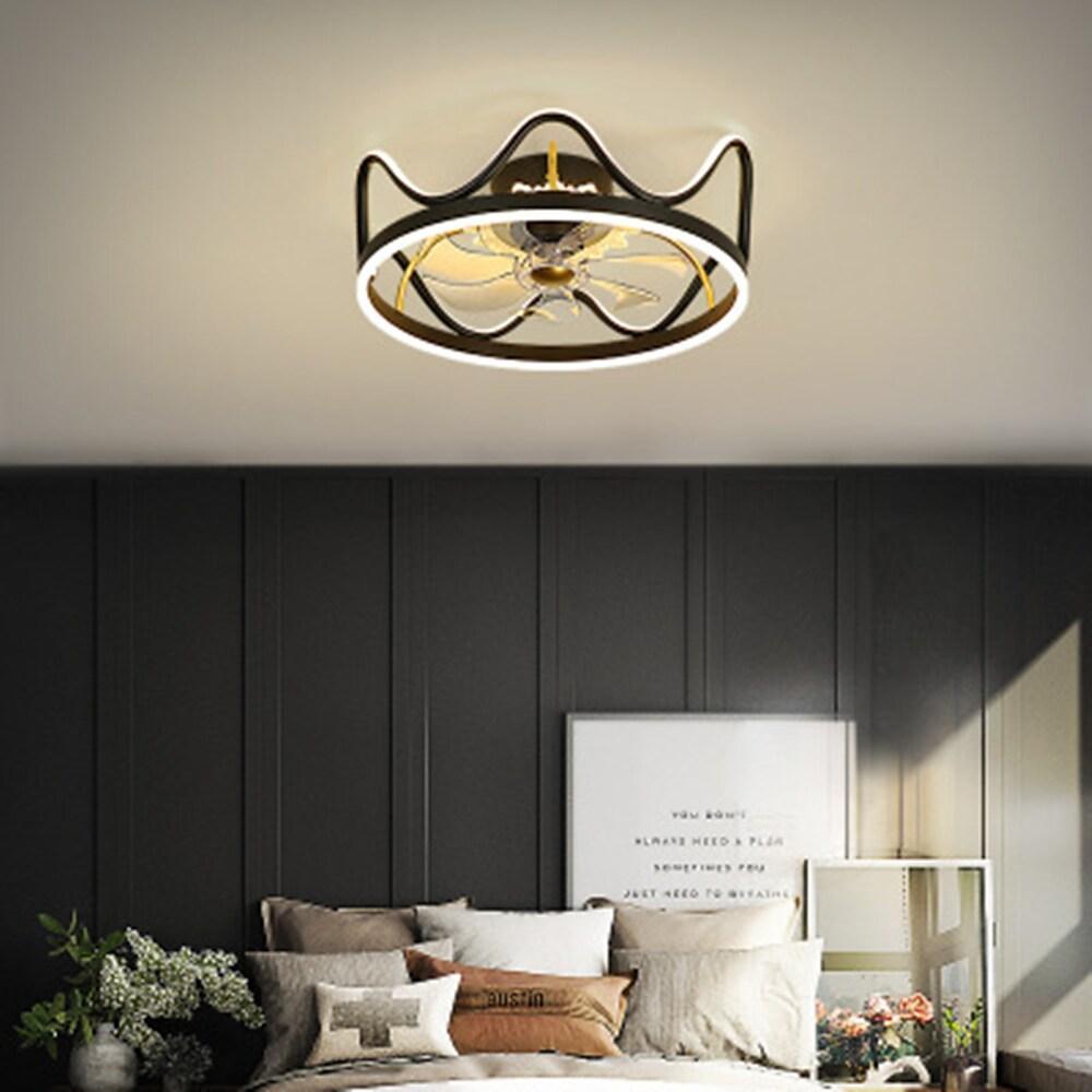Elegant Gold and Black Crown-Shaped Ceiling Fan Light for Living Room