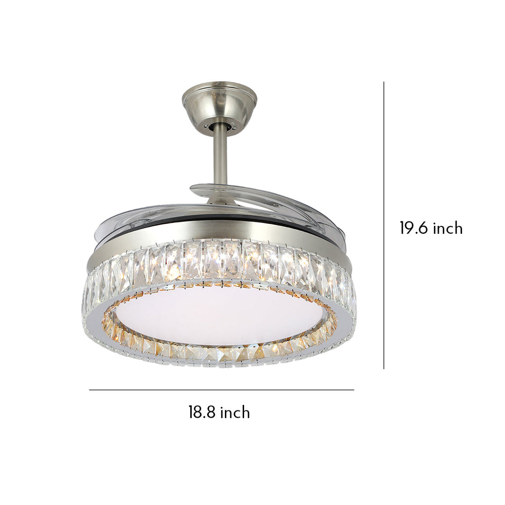 Luxury Nickel Crystal Ceiling Fan with Light Remote for Living Room