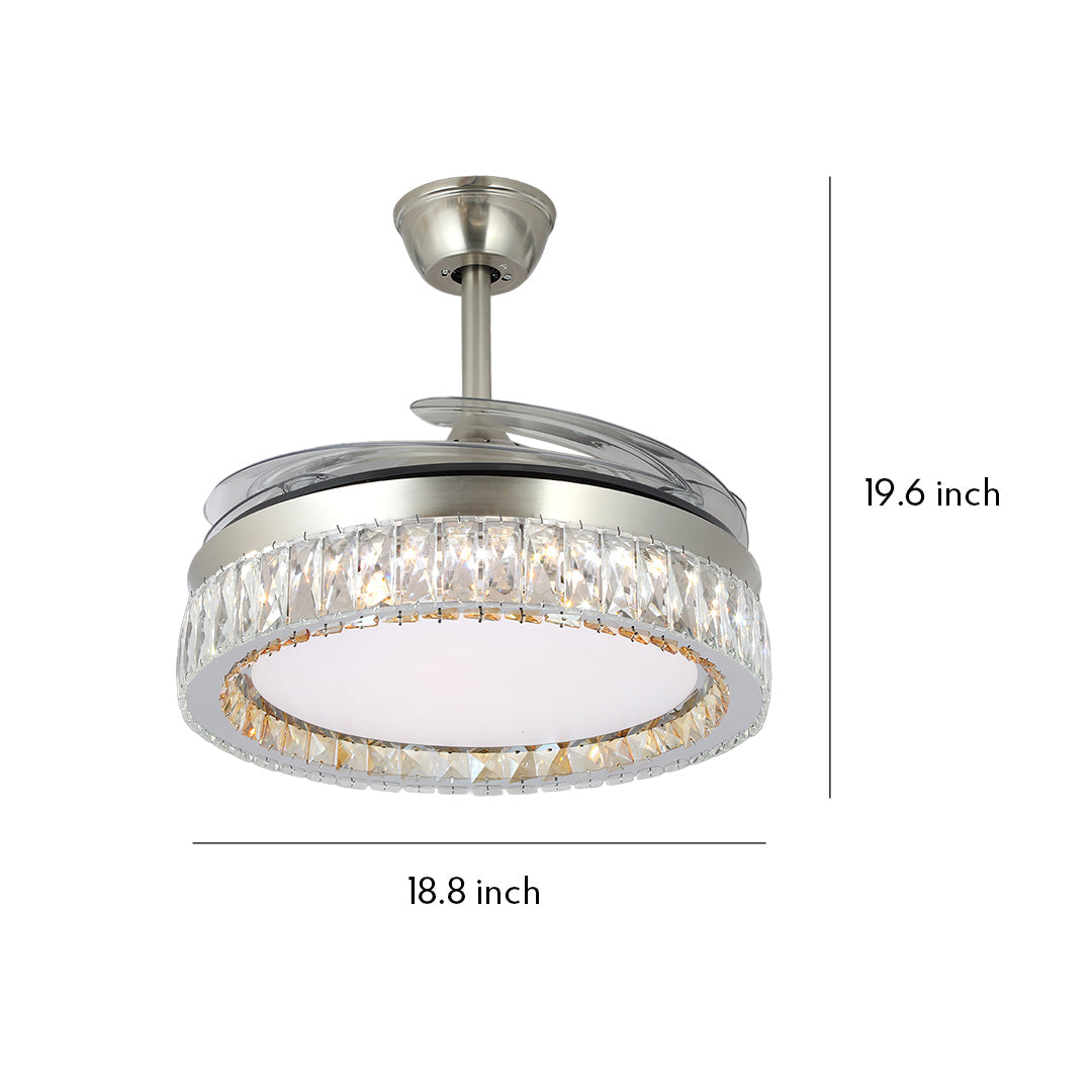 Luxury Nickel Crystal Ceiling Fan with Light Remote for Living Room