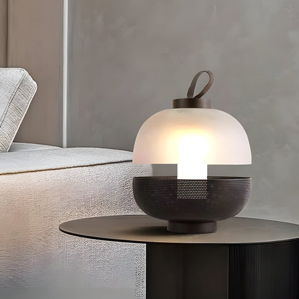 Contemporary Black Mesh and Frosted Glass LED Table Lamp for Bedroom
