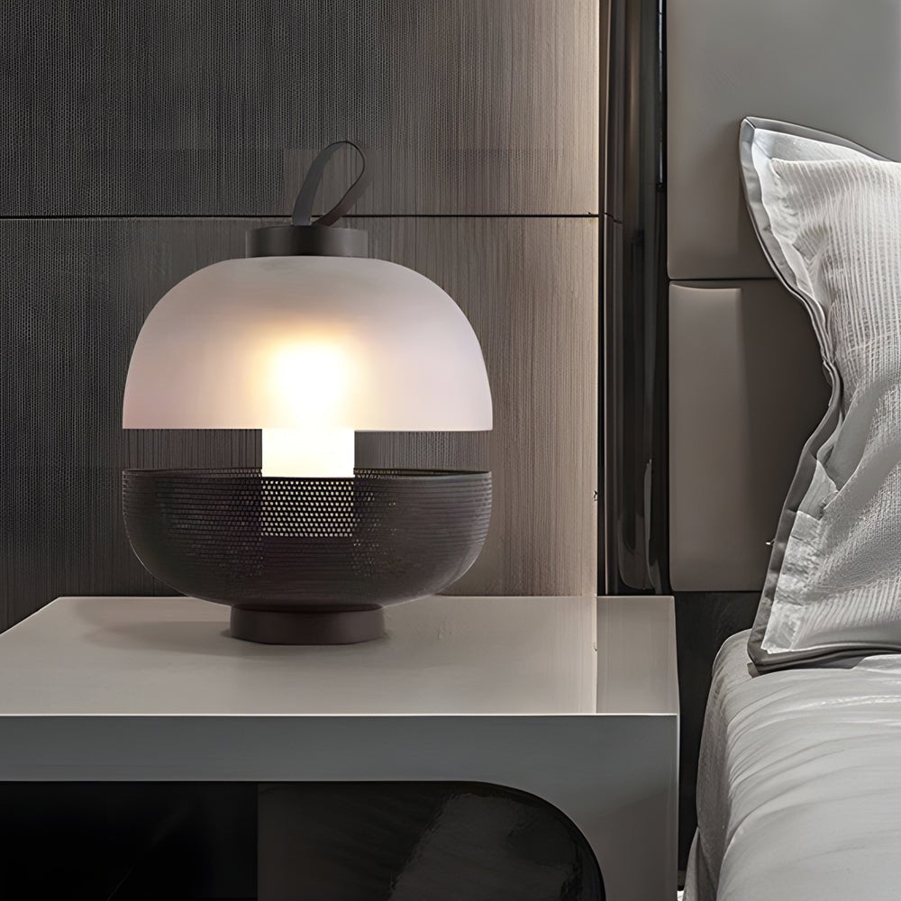 Contemporary Black Mesh and Frosted Glass LED Table Lamp for Bedroom