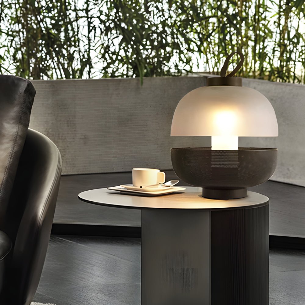 Contemporary Black Mesh and Frosted Glass LED Table Lamp for Bedroom