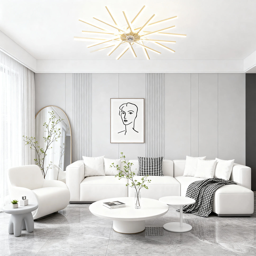 Industrial Iron Ceiling Fan with Light for Living Room and Office