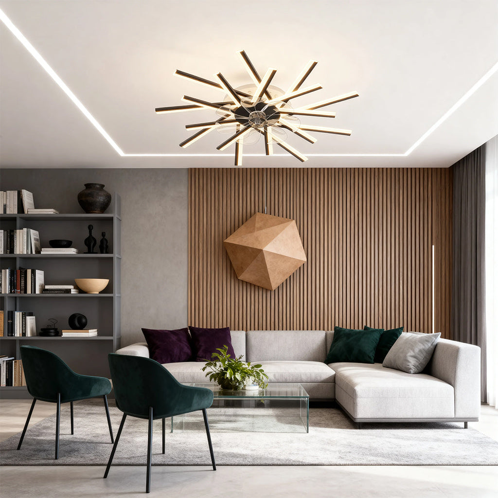 Industrial Iron Ceiling Fan with Light for Living Room and Office