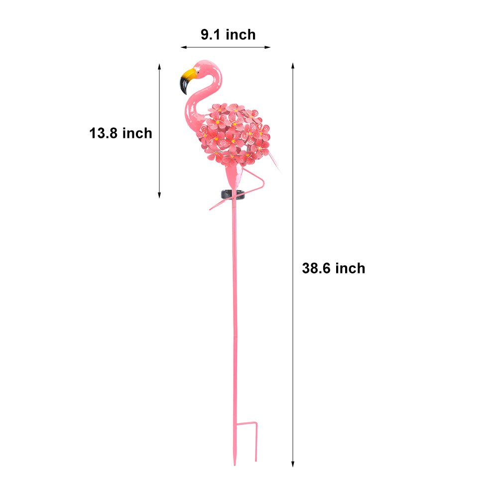 Pink Metal Flamingo Solar LED Pathway Lights for Outdoor Garden Décor - 2-Pack