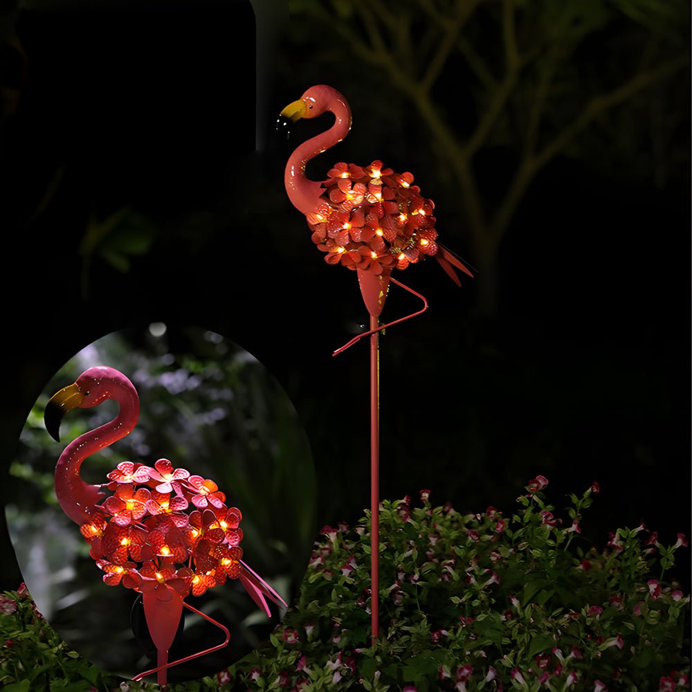 Pink Metal Flamingo Solar LED Pathway Lights for Outdoor Garden Décor - 2-Pack