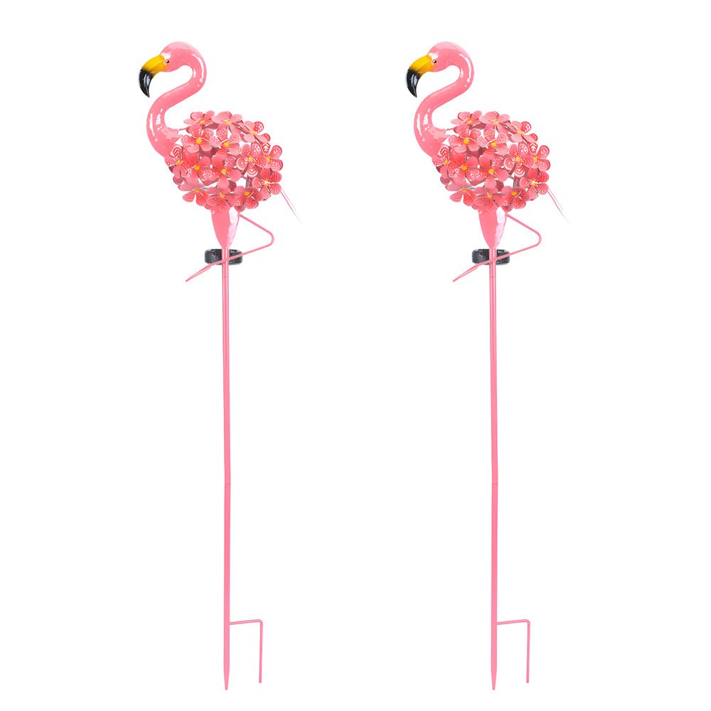 Pink Metal Flamingo Solar LED Pathway Lights for Outdoor Garden Décor - 2-Pack