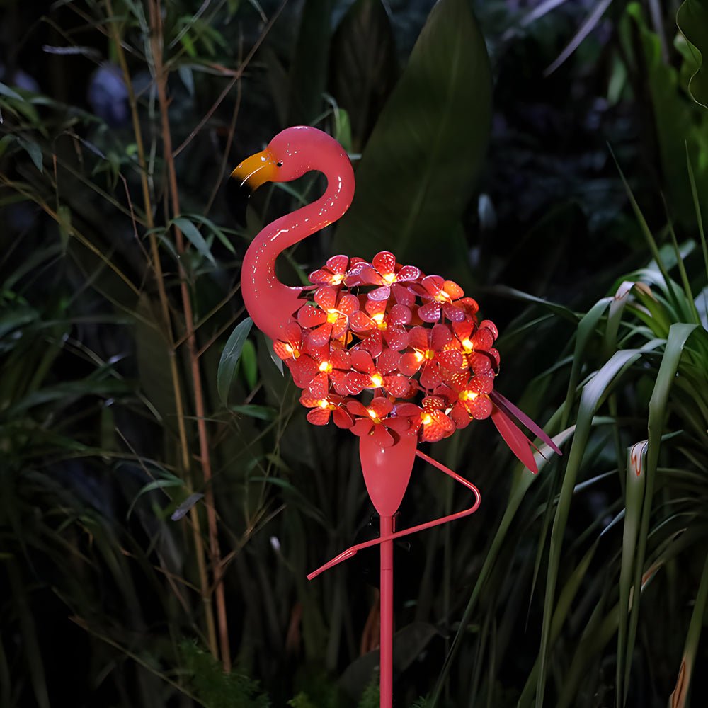 Pink Metal Flamingo Solar LED Pathway Lights for Outdoor Garden Décor - 2-Pack