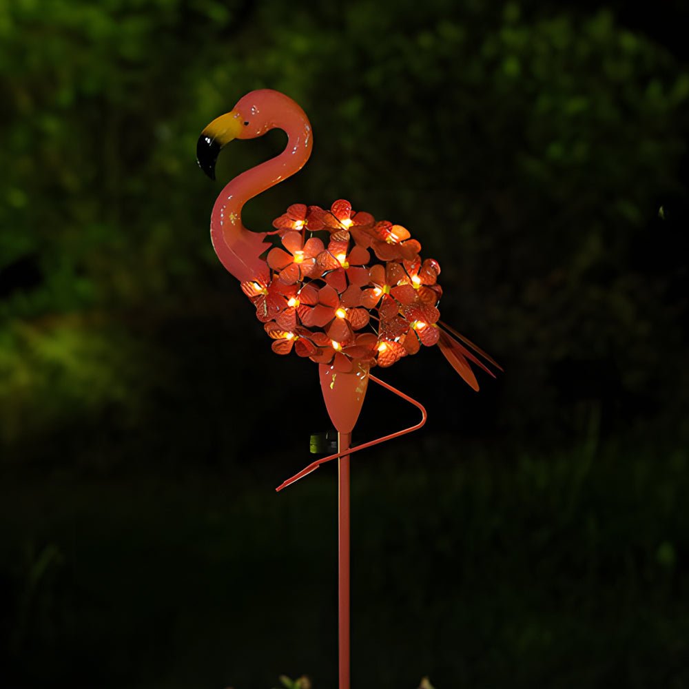 Pink Metal Flamingo Solar LED Pathway Lights for Outdoor Garden Décor - 2-Pack