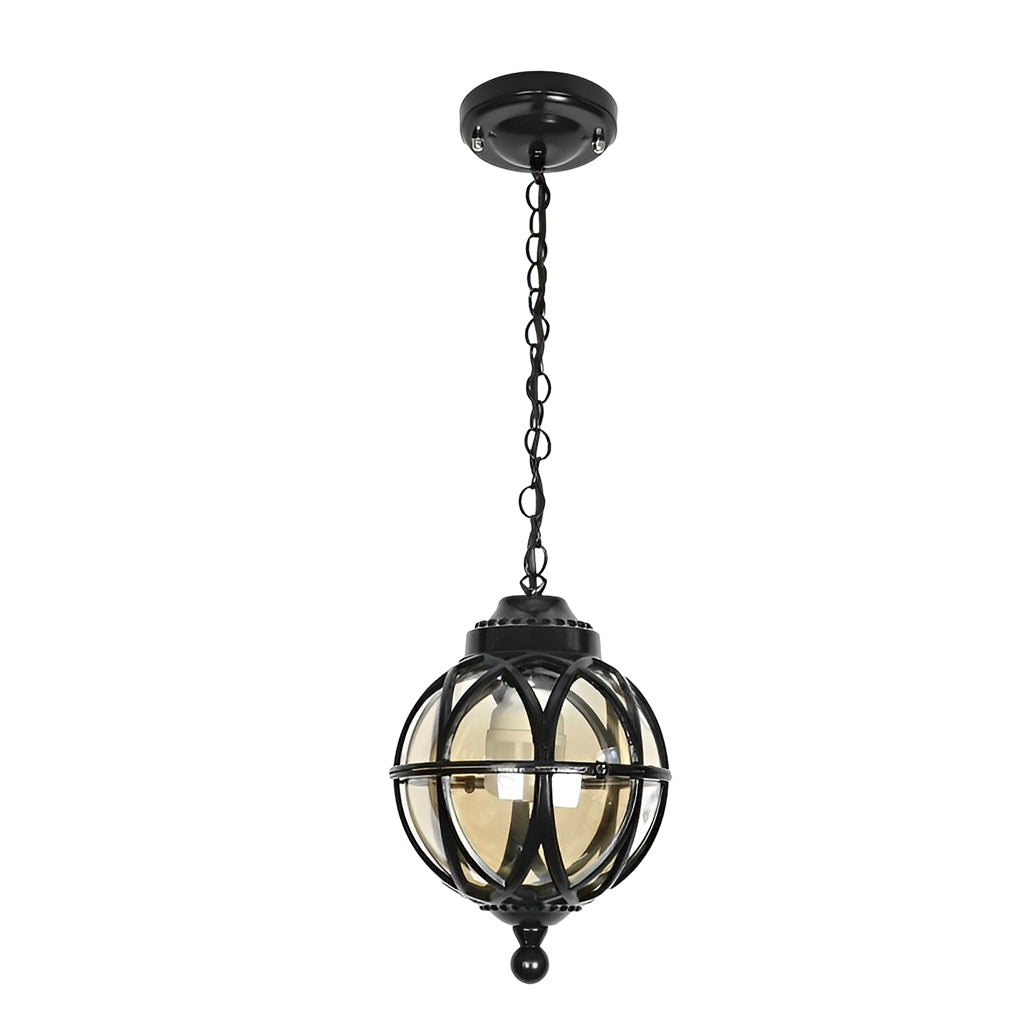 Sleek Black Metal Orb Pendant Light Fixture for Outdoor Ceiling Illumination