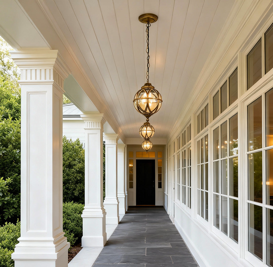 Sleek Black Metal Orb Pendant Light Fixture for Outdoor Ceiling Illumination