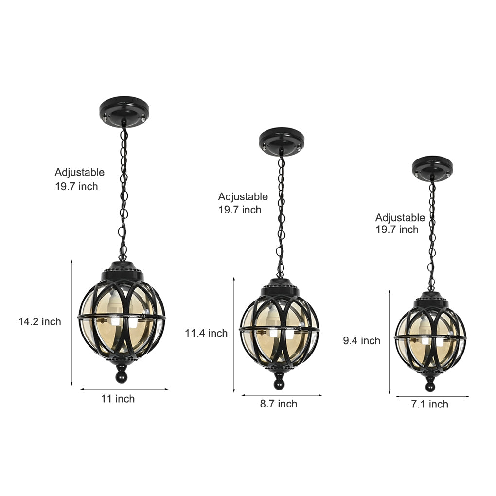 Sleek Black Metal Orb Pendant Light Fixture for Outdoor Ceiling Illumination