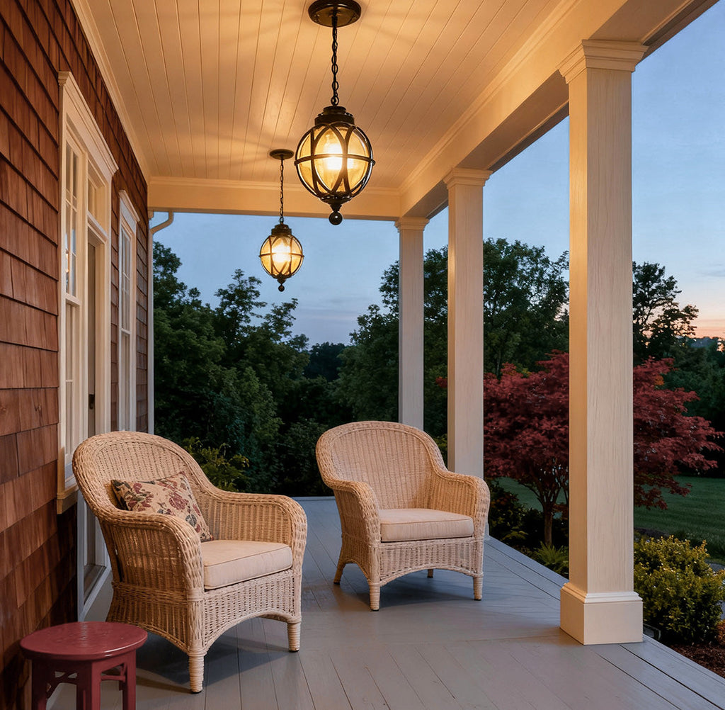 Sleek Black Metal Orb Pendant Light Fixture for Outdoor Ceiling Illumination