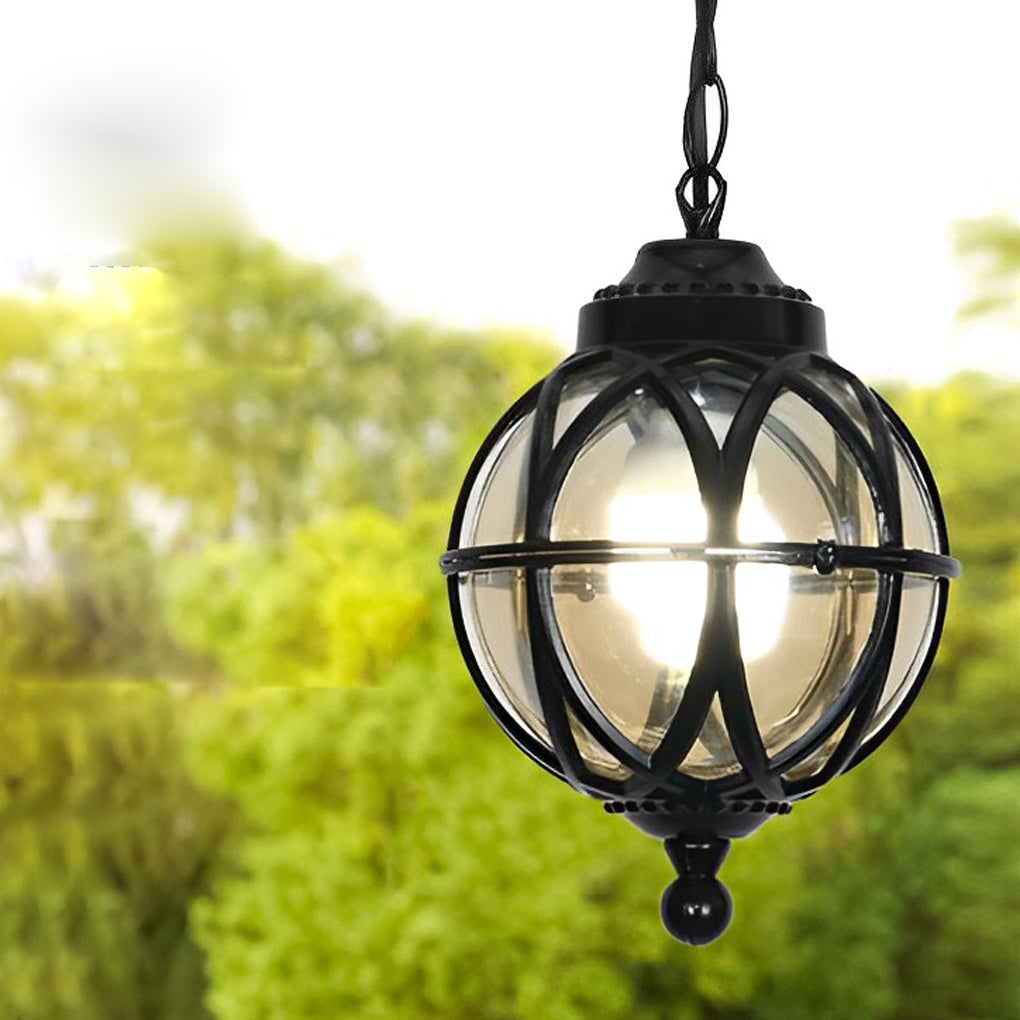 Sleek Black Metal Orb Pendant Light Fixture for Outdoor Ceiling Illumination